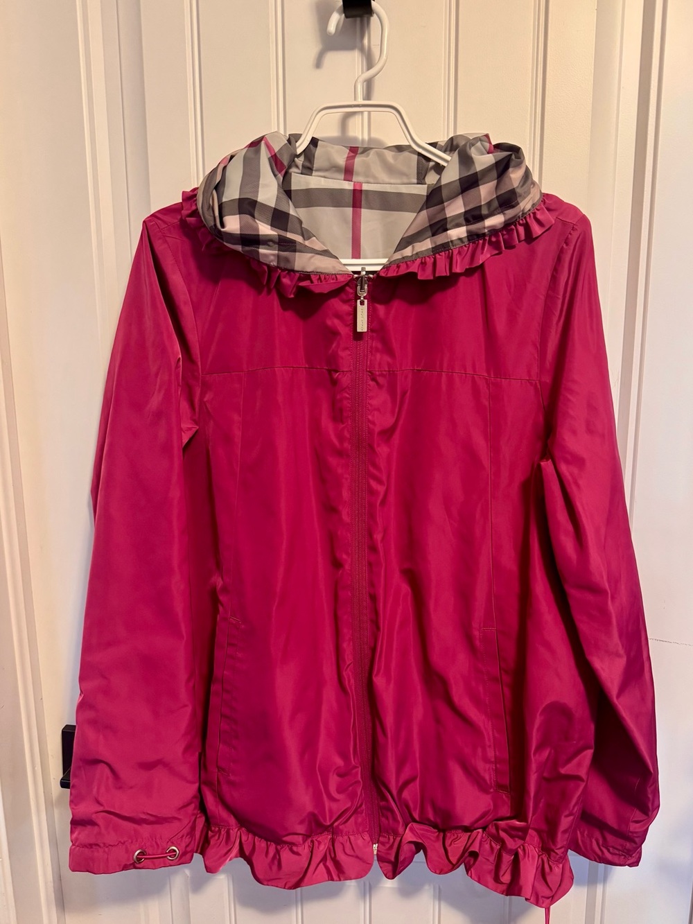 Nikki Jones Pink Ruffle Hem Hooded Reversible Windbreaker Jacket Sz M